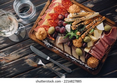 Cheese, Meat, Grapes And Olives Antipasto