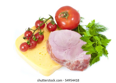 Cheese And Meat On White Background