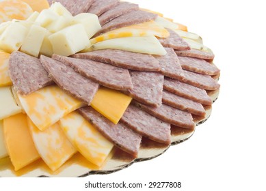 Cheese And Meat Tray Isolated On White