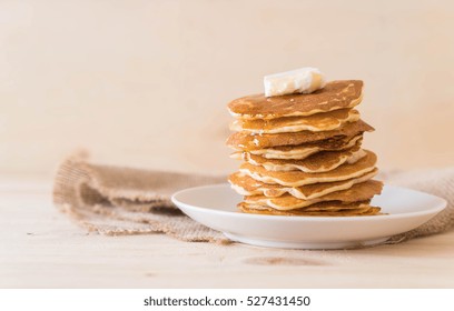 Cheese On Pancake Stack With Honey