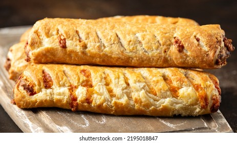 Cheese And Onion Puff Pastry Rolls. Vegetarian Food, Snack