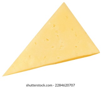 Cheese piece  isolated on white background. Mature Gouda cheese  top view. Flat lay 
