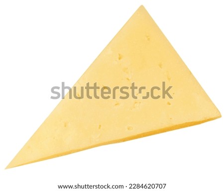 Cheese piece  isolated on white background. Mature Gouda cheese  top view. Flat lay 

