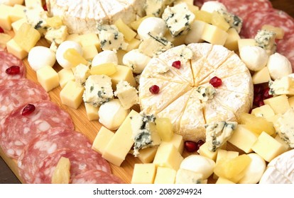 
Cheese Plate. Christmas Table Concept. Preparing For The Holiday Close-up. Selective Focus.