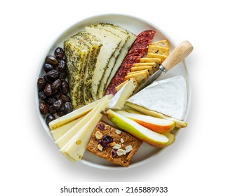 Cheese Plate Isolated On A White Background. Flatley. Charcuterie Board