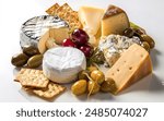 cheese platter features a variety of mouth-watering cheeses