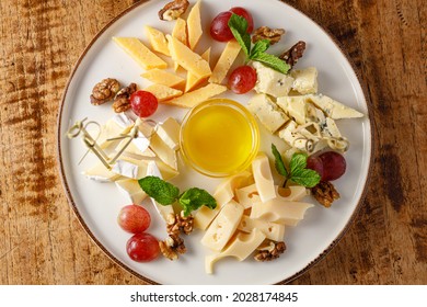 Cheese Platter On Plate Top View