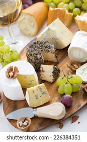 Cheese Platter, Snacks, Bread And Wine, Vertical, Top View