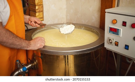 Cheese Production From Milk, Home Business, Food, Eco-friendly And Tasty Products. Serum In A Vat.