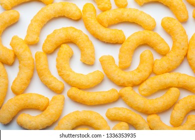 Cheese puffs, Food background.