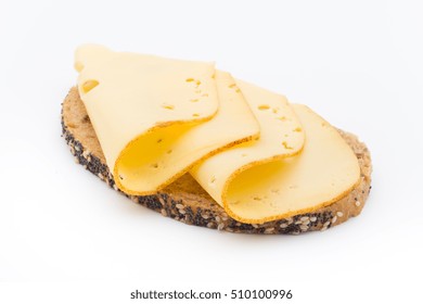 Cheese Slices On Bread. White Background.