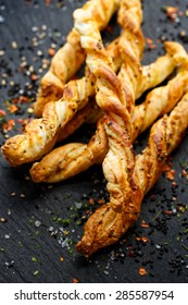 Cheese Sticks With Puff Pastry With Chia Seeds. Delicious Appetizer