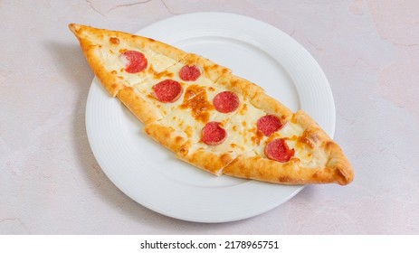 Cheese Sucuk Sausage Pide Isolated Top View