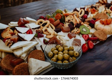 Cheese Table, Fresh Fruits And Nuts. Canary Cheese And Gofio