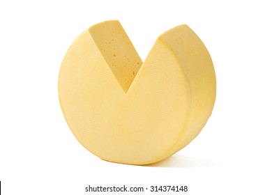 Cheese Wheel On White Background Isolated