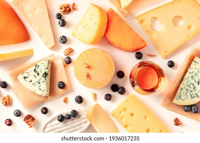 Cheese And Wine, Overhead Flat Lay Shot