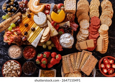 Cheeseboard Selection with Fruit and Snacks close up 3