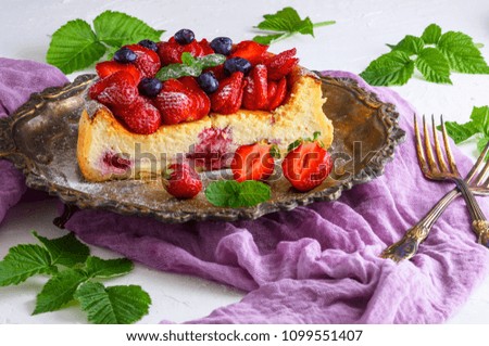 Similar – Image, Stock Photo cheesecake made of cottage cheese and strawberries