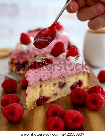 Similar – Image, Stock Photo cheesecake made of cottage cheese and strawberries