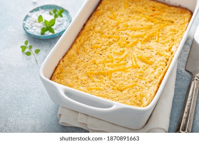 Cheesy Cornbread Freshly Baked In A Pan, Southern Food