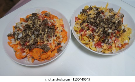 Cheesy Nachos On Plates