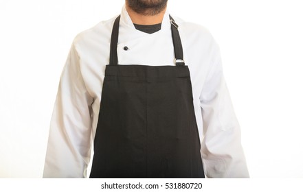 Chef With Black Apron On White Background