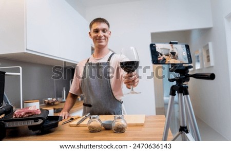 The chef is broadcasting live from workshop how to prepare a beef steaks on the electric grill