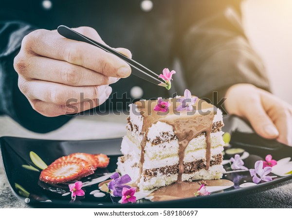 Chef Chocolate Pastry Dessert Flower Plate Stock Photo Edit Now 589180697