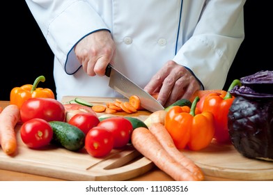 Chef Chopping Vegetables, Horizontal Shot