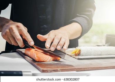 Chef Cook Making Sushi Outdoor