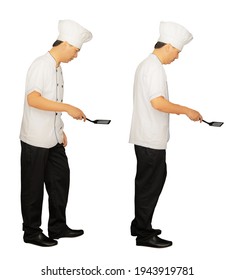 Chef Full Length Body Side Cooking Isolated On White Background