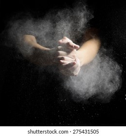 Chef Hand Clap And White Flour On Black Background