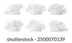 Chef hat isolated on white, collage. Uniform