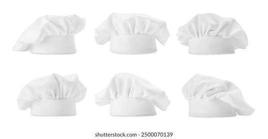 Chef hat isolated on white, collage. Uniform