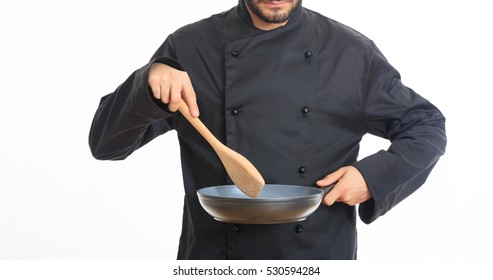 Chef Holding A Pan Isolated On White Background