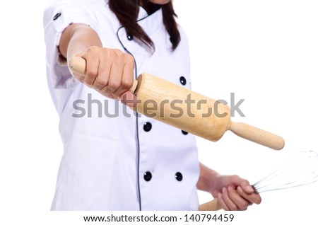 Chef Holding A Pan On White Background