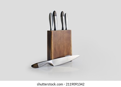 Chef Knife Set On White Background.one Of The Chef Knife Set Is Out Isolated.