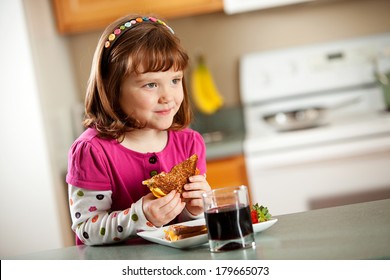 Chef: Little Girl Having Grilled Cheese Sandwich For Luch