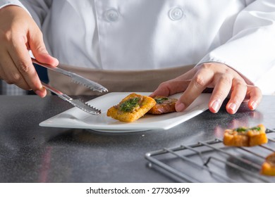 chef making bread with minced pork spread
