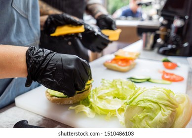 Chef Making Sandwich In The Truck Cafe