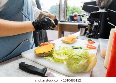 Chef Making Sandwich In The Truck Cafe