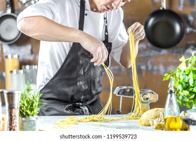 Chef Making Spaghetti Noodles Pasta Machine Stock Photo 1199539723 