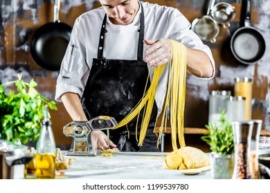 Chef Making Spaghetti Noodles Pasta Machine Stock Photo (Edit Now ...