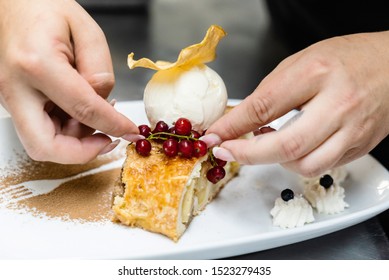 Chef Making Strudel In The Restaurant