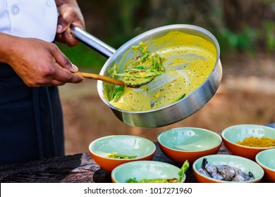 Chef Making Traditional Sri Lankan Curry Dish At Cooking Class