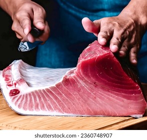 The chef is preparing fish meat