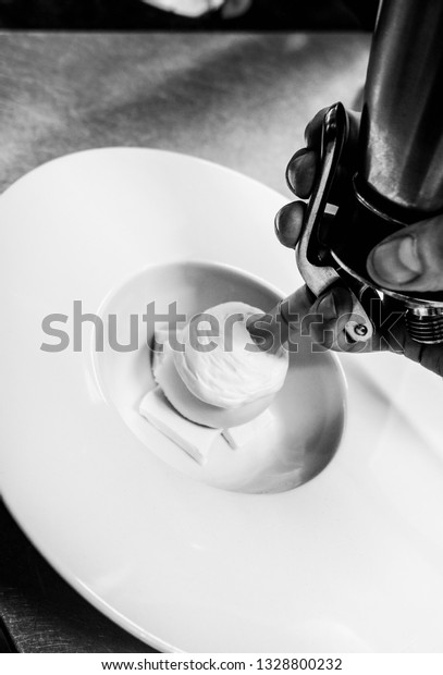 Chef Preparing Food Dessert Cream Kitchen Stock Photo Edit Now