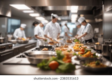 Chef preparing food in the kitchen of a restaurant, blurred background - Powered by Shutterstock