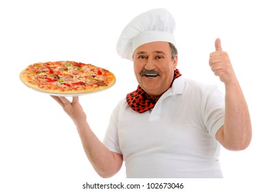 	Chef preparing pizza
