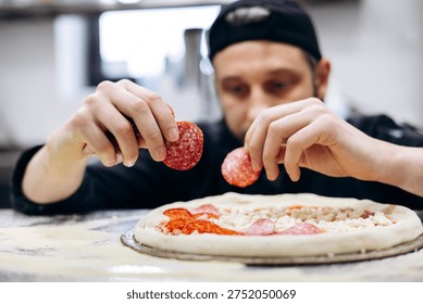 Chef preparing pizza using fermented dough